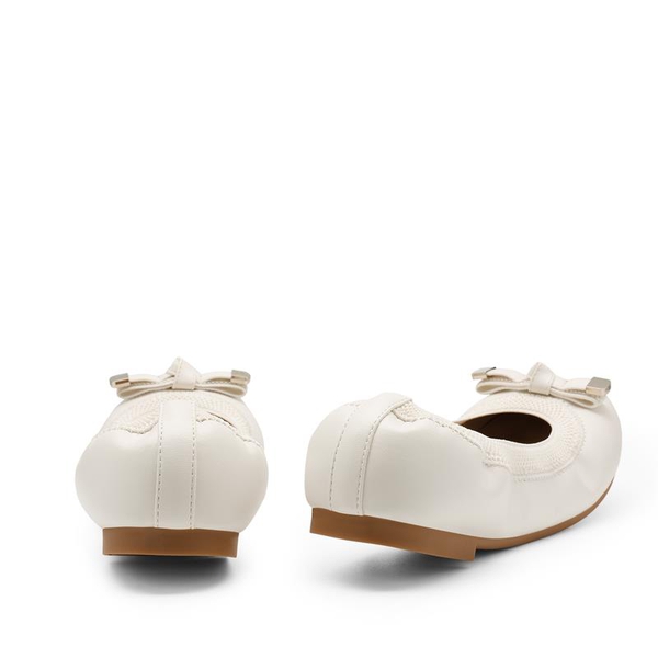Foldable Bowknot Round Toe Ballet Flats - WHITE-PU - 4